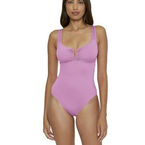 Becca By Rebecca Virtue Purple One-Piece V Wire Swimsuit NWT
